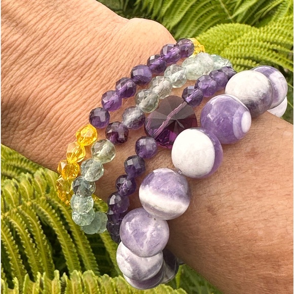 Faceted Citrine Amethyst Stretch 7”Bracelet Yellow Purple Beaded Crystal - Picture 6 of 8